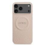 guess iphone 18 pro max back cover case magsafe pu leather peony hot stamp pink on black iPhone