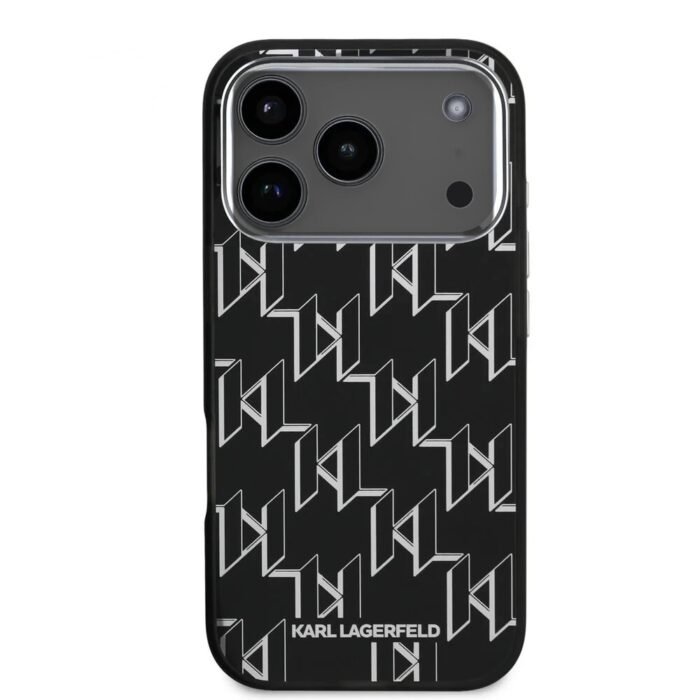 karl lagerfeld case for iphone 18 pro max back magsafe iml repeated monogram electroplated black on black iPhone