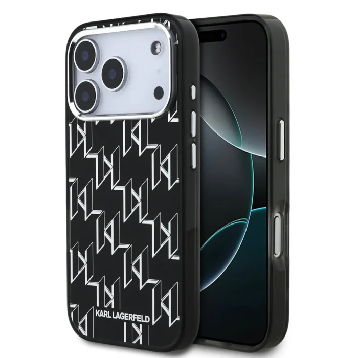 Karl lagerfeld Case for iPhone 17 Pro Max Back - MagSafe - IML Repeated monogram Electroplated - Black - Image 3