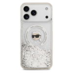 Karl lagerfeld Case for iPhone 17 Pro Max Back - MagSafe - Liquid Gillter Case With Karl Head - Transparent