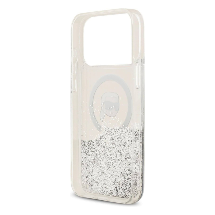 Karl lagerfeld Case for iPhone 17 Pro Max Back - MagSafe - Liquid Gillter Case With Karl Head - Transparent - Image 7