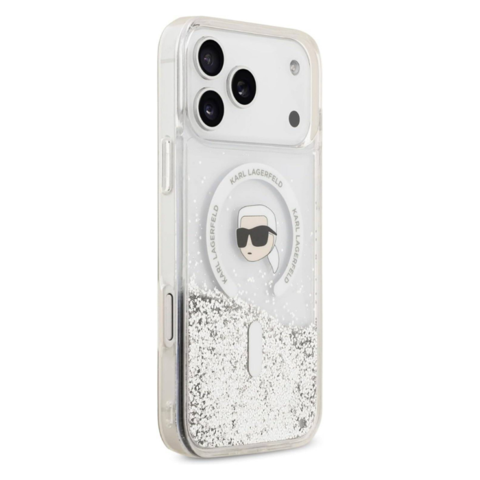 Karl lagerfeld Case for iPhone 17 Pro Max Back - MagSafe - Liquid Gillter Case With Karl Head - Transparent - Image 2