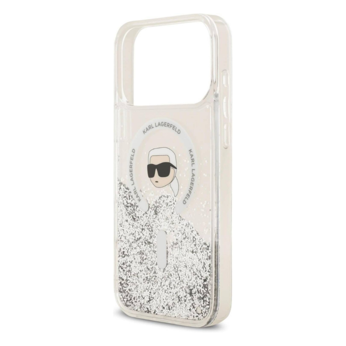 Karl lagerfeld Case for iPhone 17 Pro Max Back - MagSafe - Liquid Gillter Case With Karl Head - Transparent - Image 6