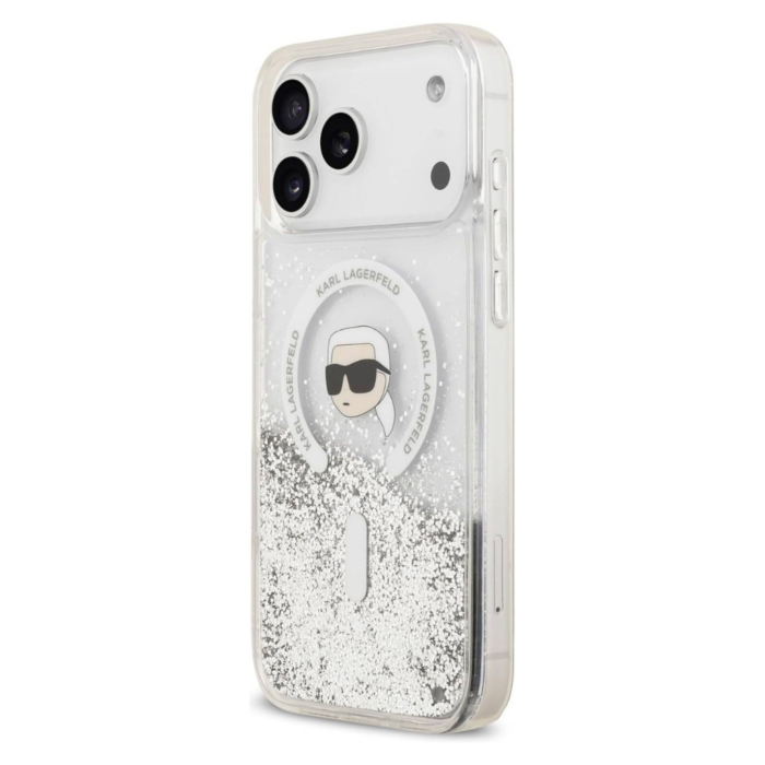 Karl lagerfeld Case for iPhone 17 Pro Max Back - MagSafe - Liquid Gillter Case With Karl Head - Transparent - Image 4