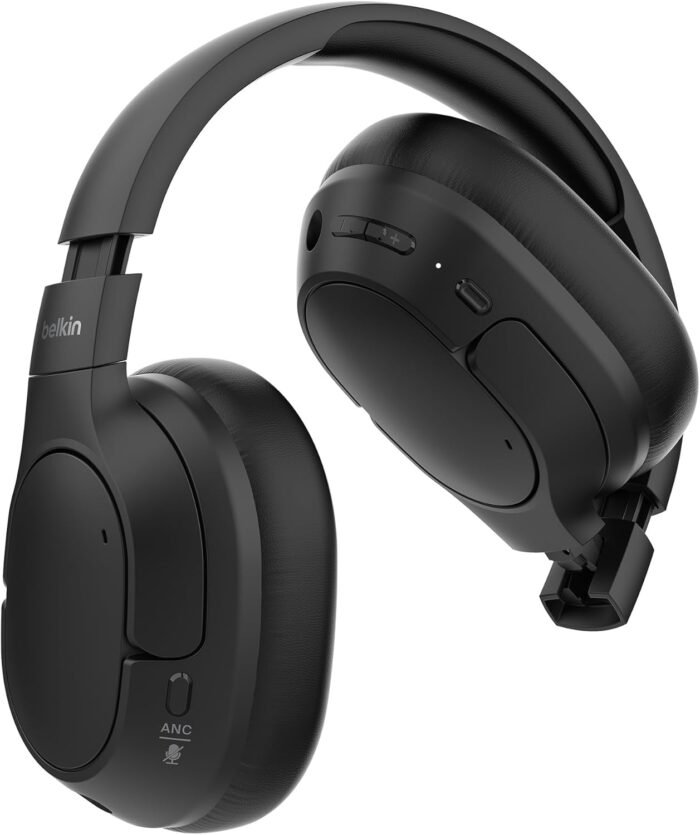 Belkin SoundForm Isolate Noise-Cancelling Wireless Headphones, over ear headphones with mic, Bluetooth headphones with 60H playtime, deep bass, CloudCushion ear cups for travel, home, office - Black - Image 3