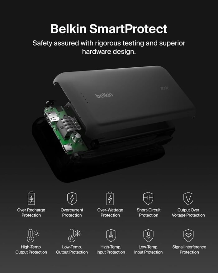 Belkin BoostCharge 20K External Battery, Fast Charge and Built-in Cable (PD 30W), Power Bank, USB-C Black - Image 3