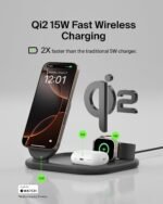 Belkin MagSafe Charger, BoostCharge 3-in-1 Qi2 Magnetic Foldable Charger 15W Fast Charger for Apple iPhone15, Apple Watch, AirPods with Non-Slip Base, Power Supply Module - Black - Image 2