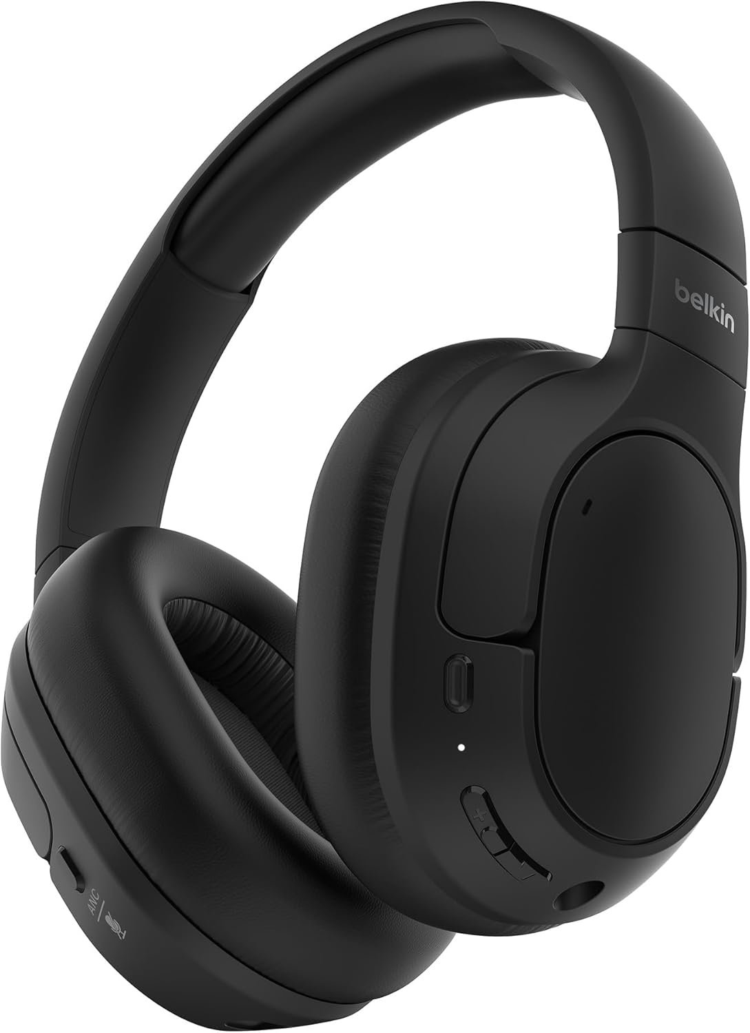 61v4w9AnKOL._AC_SL1500_ Belkin SoundForm Isolate Noise-Cancelling Wireless Headphones, over ear headphones with mic, Bluetooth headphones with 60H playtime, deep bass, CloudCushion ear cups for travel, home, office - Black - Image 1