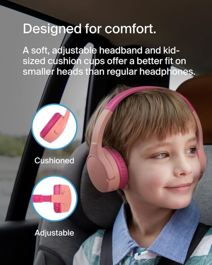 Belkin SoundForm Kids On Ear Wireless Headphones (with Built in Microphone, Girls and Boys For Online Learning, School, Travel, Compatible with iPhones, iPads, Galaxy and more) - Pink - Image 5