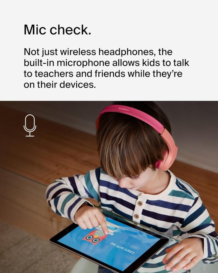 Belkin SoundForm Kids On Ear Wireless Headphones (with Built in Microphone, Girls and Boys For Online Learning, School, Travel, Compatible with iPhones, iPads, Galaxy and more) - Pink - Image 4