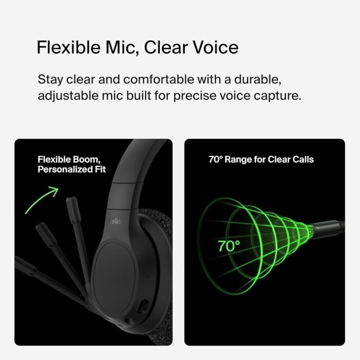 Belkin SoundForm Adapt Wireless Over-Ear Headset, Headphones for Work, Play, Gaming, & Travel with Built-In Boom Microphone  Black - Image 3