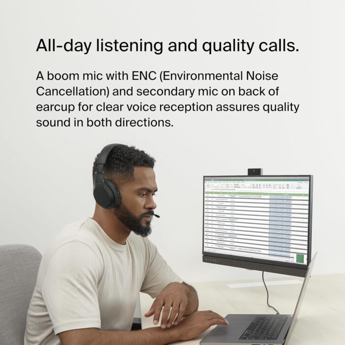 Belkin SoundForm Adapt Wireless Over-Ear Headset, Headphones for Work, Play, Gaming, & Travel with Built-In Boom Microphone  Black - Image 4