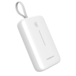 Powerology 20000mAh Power Bank With Built-In USB-C Wire, PD 30W, QC 18W and 3-Device Charging - White