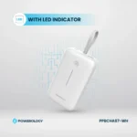 Powerology 20000mAh Power Bank With Built-In USB-C Wire, PD 30W, QC 18W and 3-Device Charging - White - Image 5