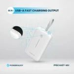 Powerology 20000mAh Power Bank With Built-In USB-C Wire, PD 30W, QC 18W and 3-Device Charging - White - Image 7