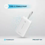 Powerology 20000mAh Power Bank With Built-In USB-C Wire, PD 30W, QC 18W and 3-Device Charging - White - Image 8