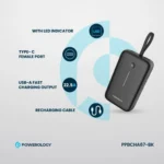 Powerology 20000mAh Power Bank With Built-In USB-C Wire, PD 30W, QC 18W and 3-Device Charging - Black - Image 3