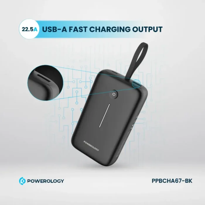 Powerology 20000mAh Power Bank With Built-In USB-C Wire, PD 30W, QC 18W and 3-Device Charging - Black - Image 5