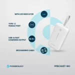 Powerology 20000mAh Power Bank With Built-In USB-C Wire, PD 30W, QC 18W and 3-Device Charging - White - Image 2