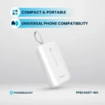 Powerology 20000mAh Power Bank With Built-In USB-C Wire, PD 30W, QC 18W and 3-Device Charging - White - Image 3