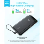 Anker Zolo Power Bank 20,000mAH 22.5W Built-In USB-C Cable - Black - (Etisal) - Image 6