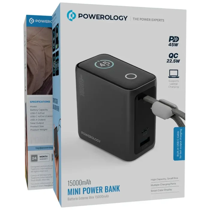 Powerology 15000mAh Mini Power Bank - Black - Image 2