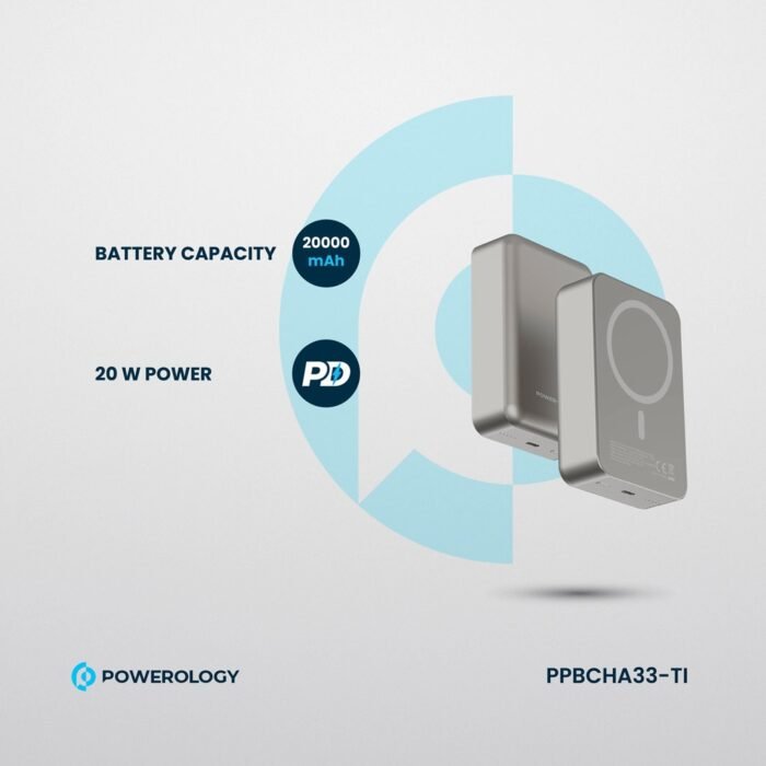 Powerology 20000 mAh 20W PD & 15W Magsafe Powerbank - Titanium - Image 9