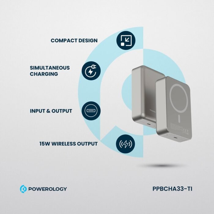 Powerology 20000 mAh 20W PD & 15W Magsafe Powerbank - Titanium - Image 3