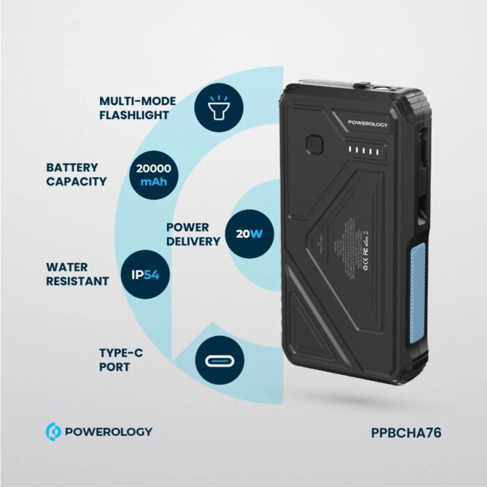 Powerology 20000mah Power Bank With Led Built-In Retractable Type-C Cable 15w Wireless Ch - Image 11