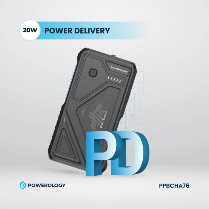 Powerology 20000mah Power Bank With Led Built-In Retractable Type-C Cable 15w Wireless Ch - Image 6