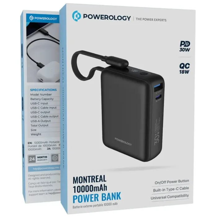 Powerology Montreal 10000mAh Power Bank - Black - Image 2