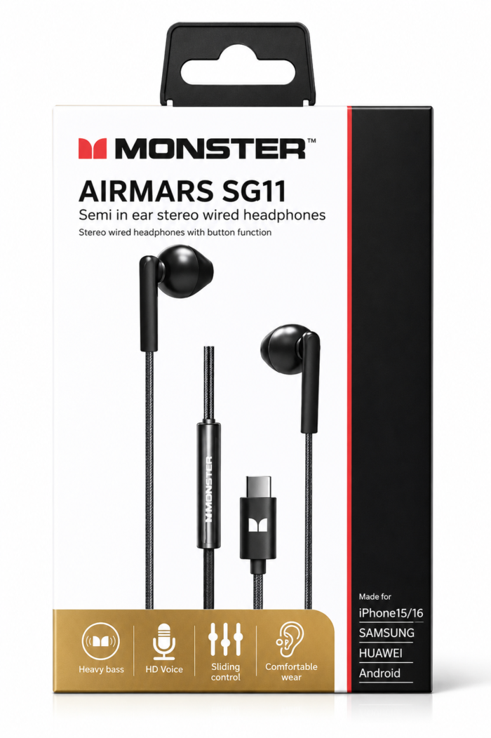 ⁦MONSTER Airmars SG11 USB-C Semi in Ear Stereo Wired Headphones - Black⁩ - الصورة ⁦2⁩