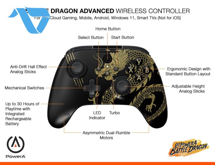 PowerA Battle Dragon™ Advanced Wireless Controller for PC & Cloud Gaming - Black - Image 4