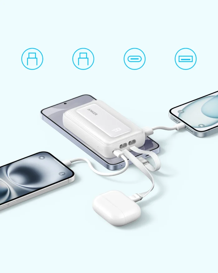 Anker Zolo Power Bank (10K,35W,Built-In Dual USB-C Cables) With 1 USB-C Port + 1 USB-A Port - Black (Etisal) - Image 3