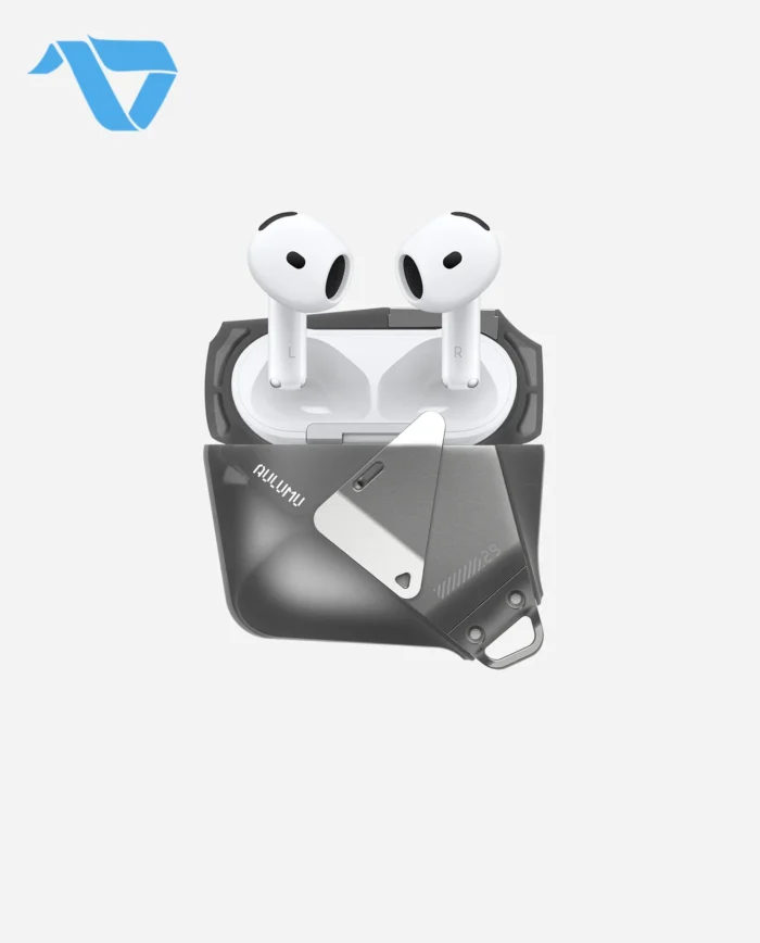 Aulumu A29 Geometric Case for AirPods 4 | Lock & Lanyard - Translucent Gray - Image 3