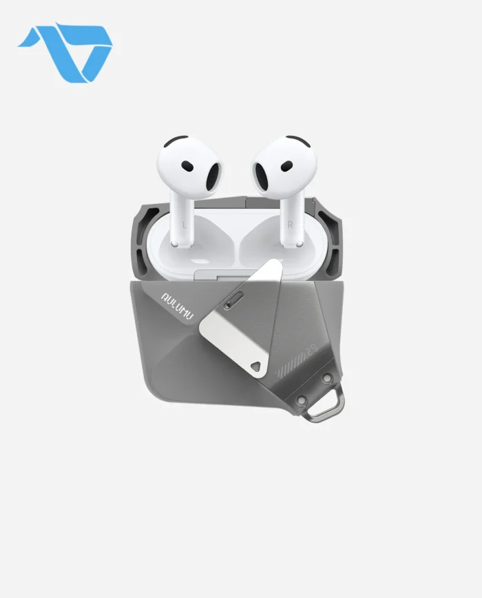 Aulumu A29 Geometric Case for AirPods 4 | Lock & Lanyard - Gray - Image 3