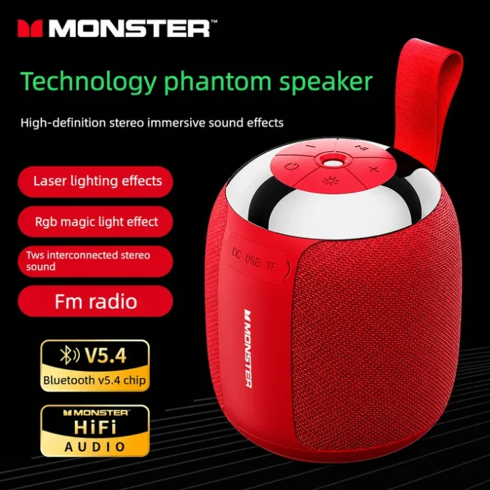 Monster AirRock S07 Pro – Laser Light Colorful Wireless Speaker - Red - Image 4