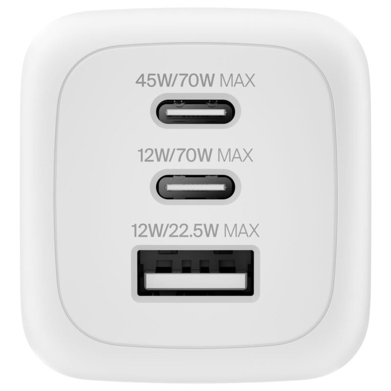 Belkin BoostCharge Pro 3-Port GaN Wall Charger 70W – White