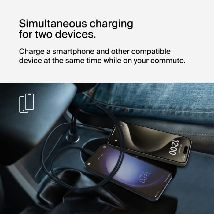 Belkin BoostCharge Dual Car Charger 42W USB-C PD + USB-A – Black