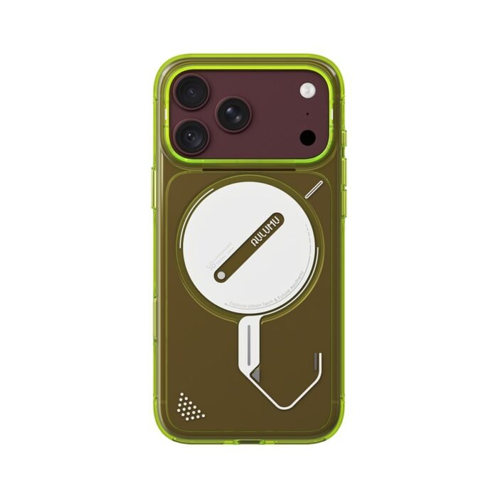 Aulumu A18 Ghost Lumen Transparent Case for iPhone 17/18 Pro Max - Yellow Lemon on iPhone 18 Pro Max Burgundy