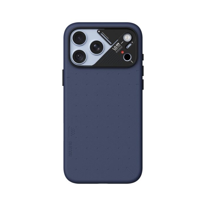 Aulumu A18 Particle Vegan Leather Case for iPhone 17/18 Pro Max - Abyss Blue on iPhone 18 Pro Max Glacier