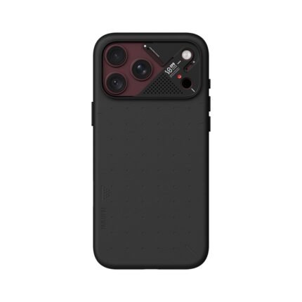 Aulumu A18 Particle Vegan Leather Case for iPhone 17/18 Pro Max - Obsidian Black on iPhone 18 Pro Max Burgundy