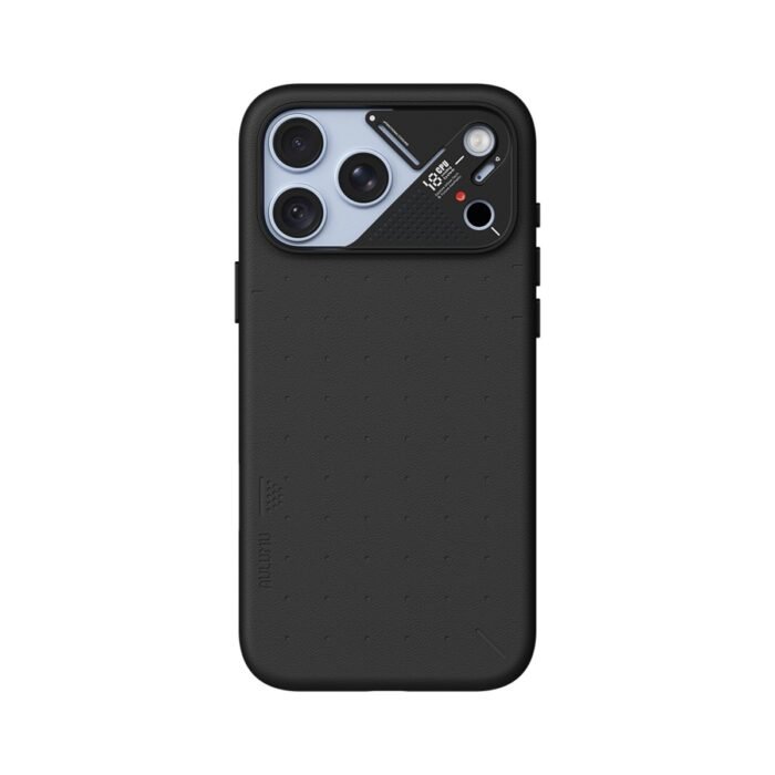 Aulumu A18 Particle Vegan Leather Case for iPhone 17/18 Pro Max - Obsidian Black on iPhone 18 Pro Max Glacier