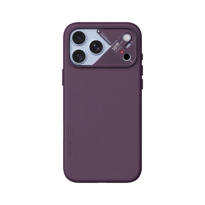 Aulumu A18 Particle Vegan Leather Case for iPhone 17/18 Pro Max - Burgundy on iPhone 18 Pro Max Glacier