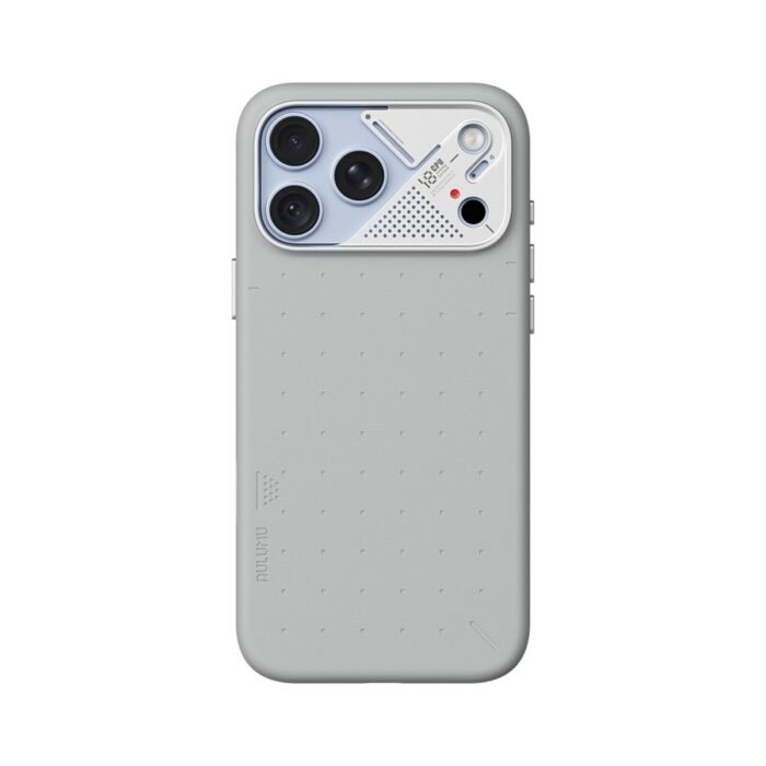 Aulumu A18 Particle Vegan Leather Case for iPhone 17/18 Pro Max - Cosmic Gray on iPhone 18 Pro Max Glacier