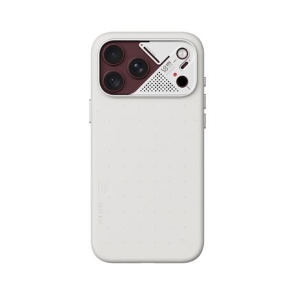 Aulumu A18 Particle Vegan Leather Case for iPhone 17/18 Pro Max - Frost White on iPhone 18 Pro Max Burgundy